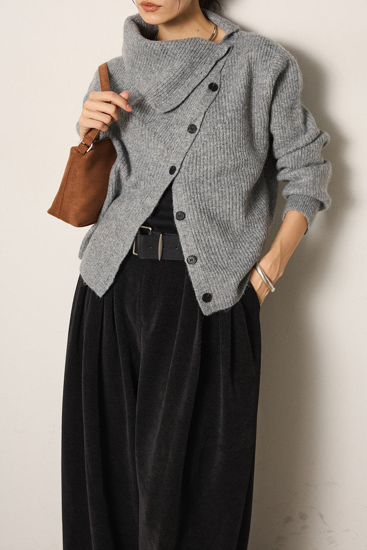 [SET]ボタンデザインネックニットプルオーバー+ベルトループコーデュロイワイドパンツ(2set)