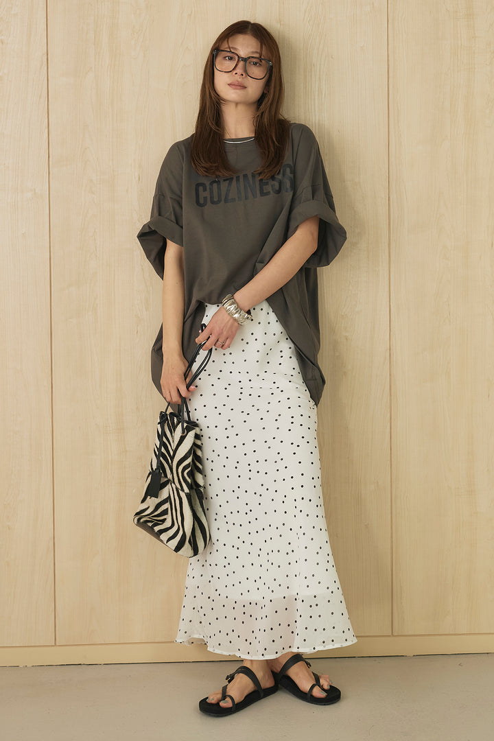 [SET]プリントロゴチュニックTシャツ+ドットサテンナロースカート(2set)
