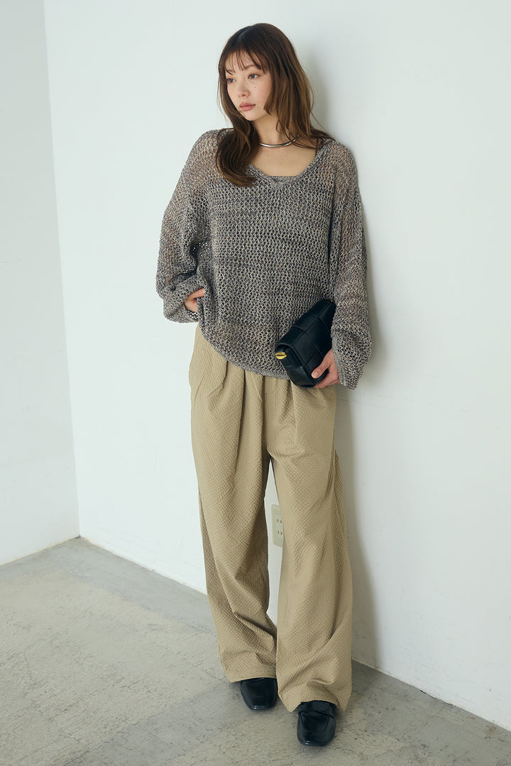 [SET]メッシュ編みビスチェセットVネックプルオーバー+シアサッカーイージーパンツ(2set)