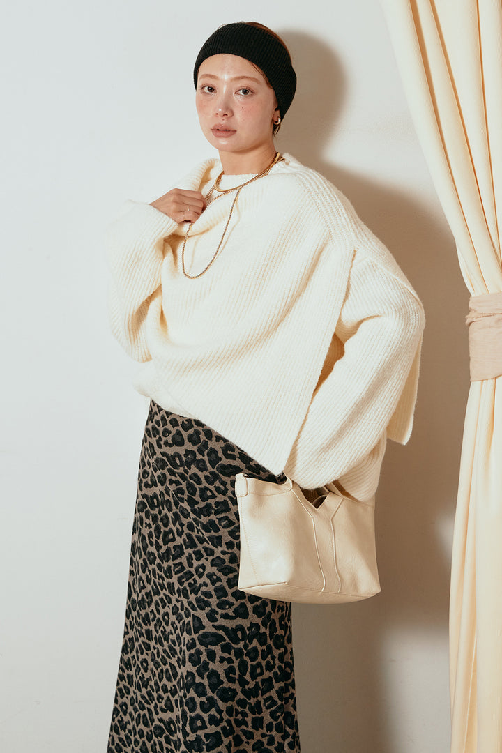 [SET]ケープデザインリブニットトップス+レオパードロングスカート(2set)