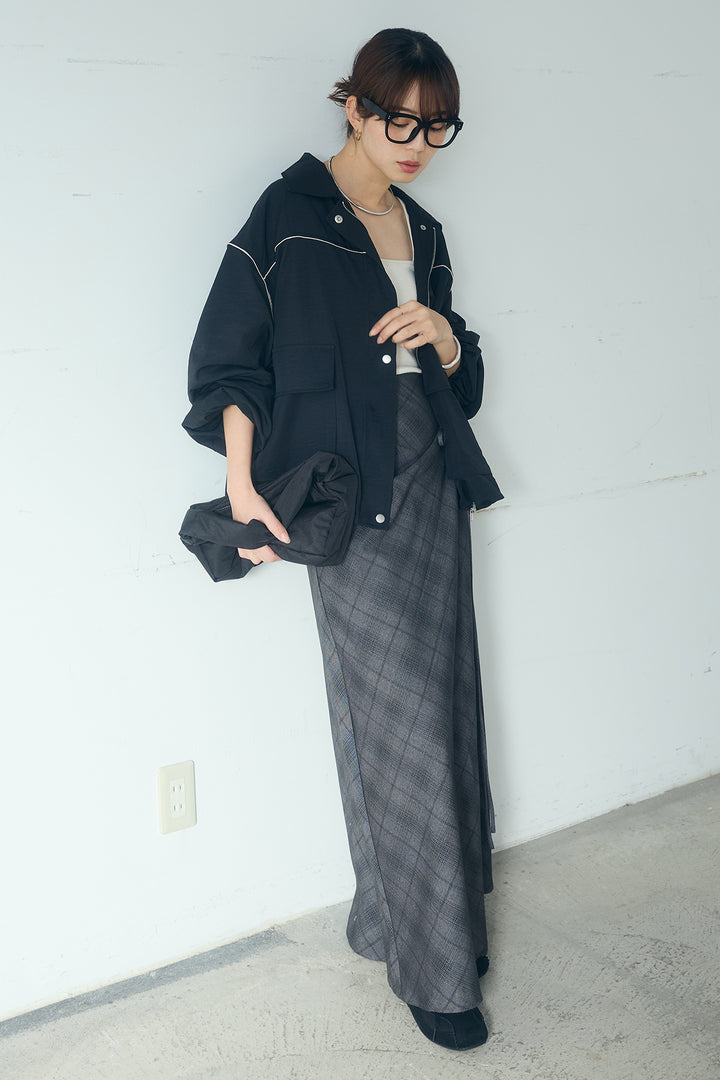 [SET]合繊ツイルバルーンジャケット+タータンチェック柄フロントデザインスカート(2set)