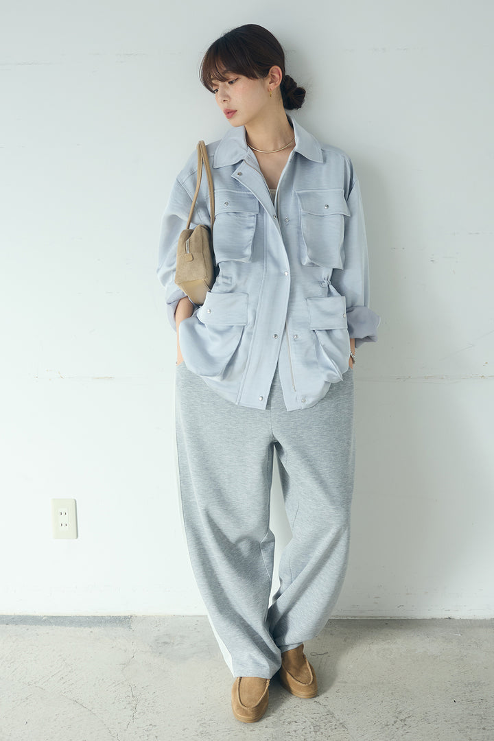 [SET]サテンライトブルゾン+異素材切り替えスウェットパンツ(2set)