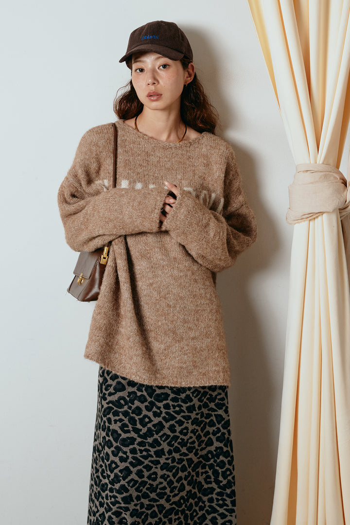 [SET]フロントロゴデザインニットトップス+レオパードロングスカート(2set)