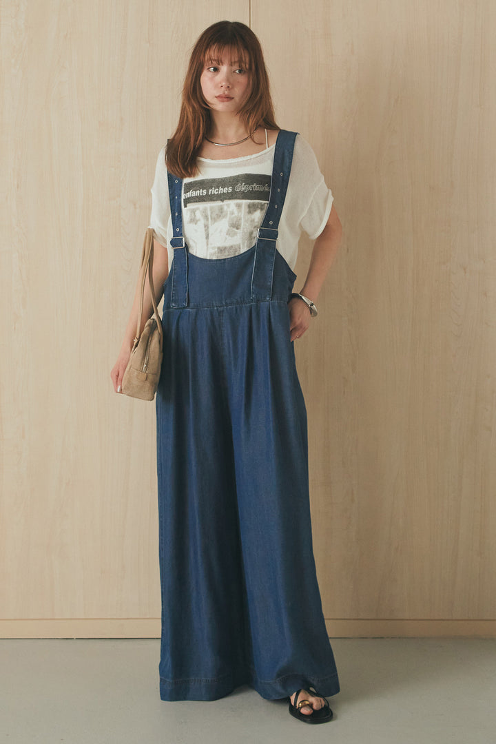 [SET]半袖モノトーングラフィックトップス+前後2WAYテンセルデニムサロペット(2set)