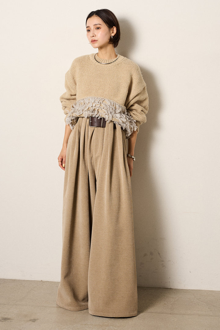 [SET]ループ編み切り替えニットプルオーバー+ベルトループコーデュロイワイドパンツ(2set)