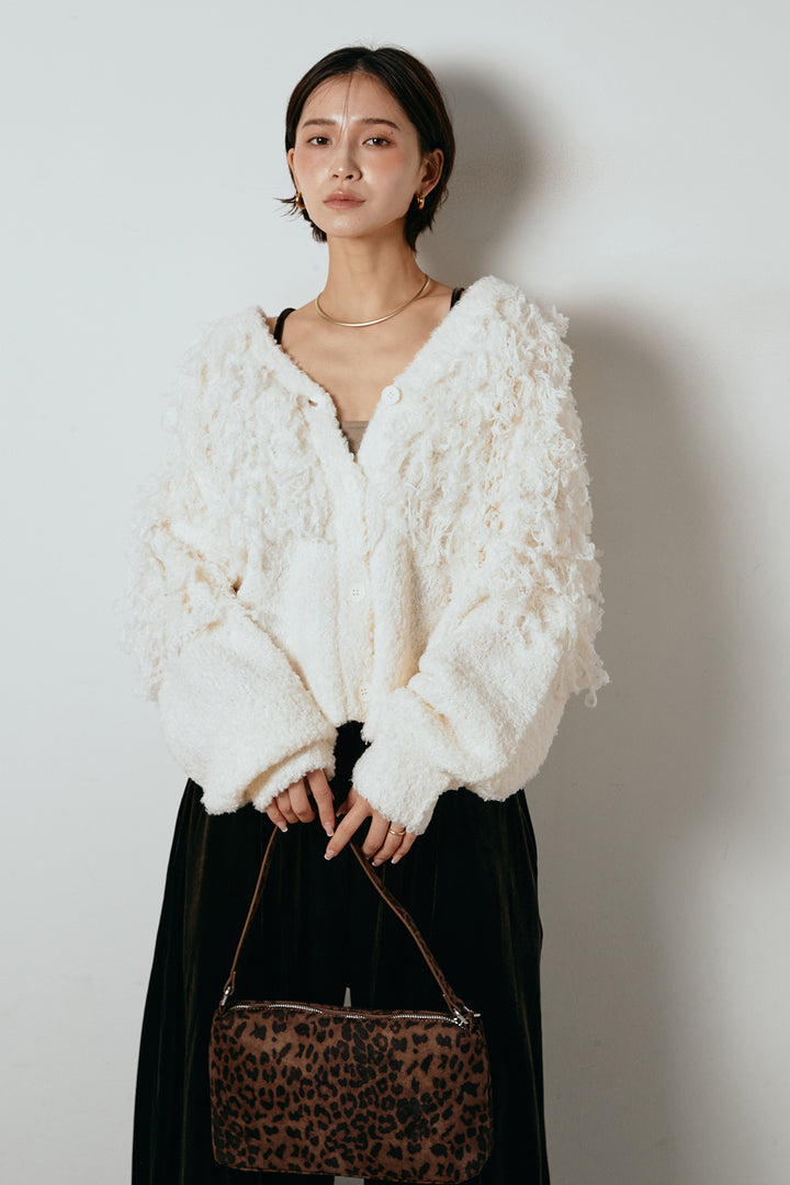 [SET]ループ編みVネックニットカーディガン+ベロアサスペンダー付きパンツ(2set)