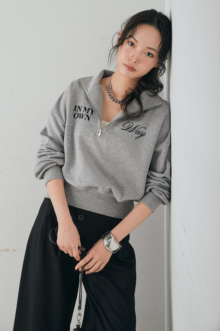 [SET]裏毛ロゴ刺繍ハーフZIPスウェット+斜めボタンタック入りスラックス(2set)