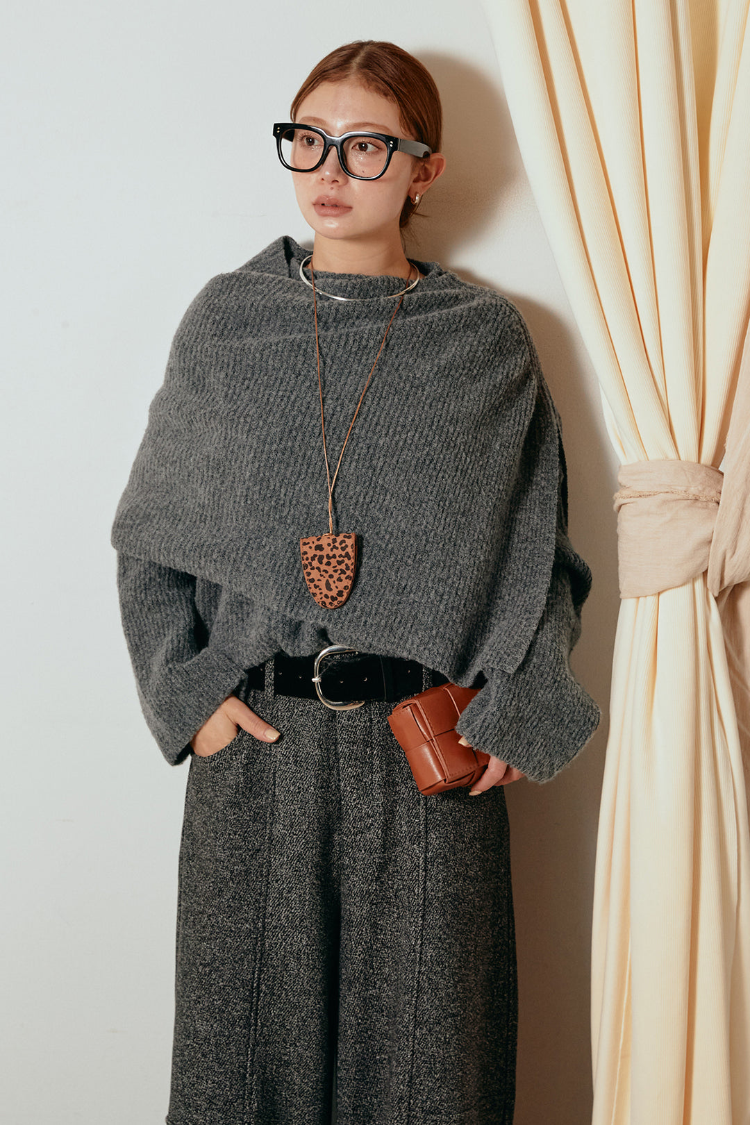 【着回しセット】[SET]ケープデザインリブニットトップス+ケープデザインリブニットトップス(2set)