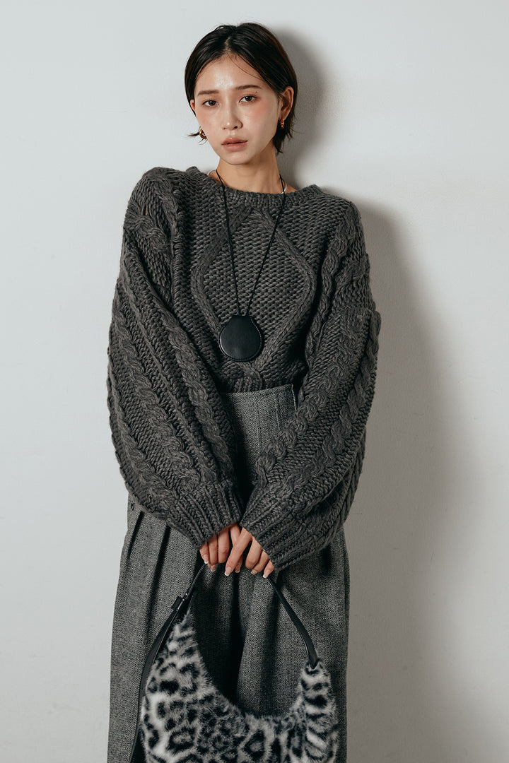 [SET]ロービングケーブルショート丈プルオーバー+サイドボタンツイードタックパンツ(2set)