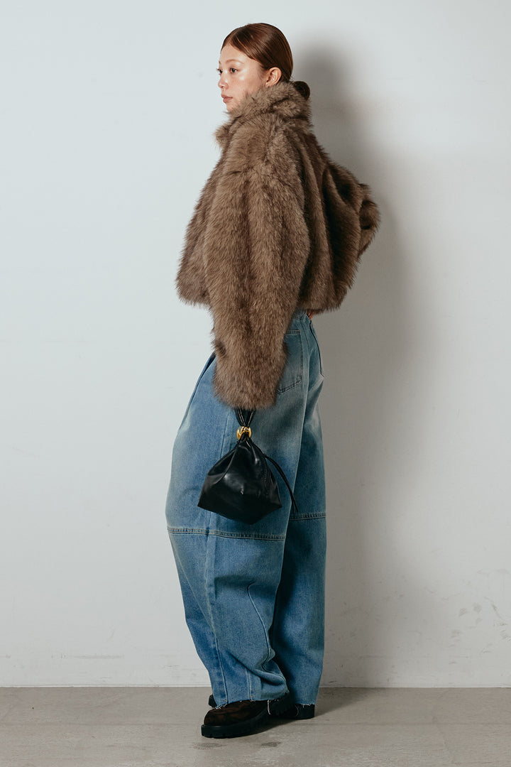 [SET]エコファーショート丈ブルゾン+加工デニムタックコクーンワイドパンツ(2set)