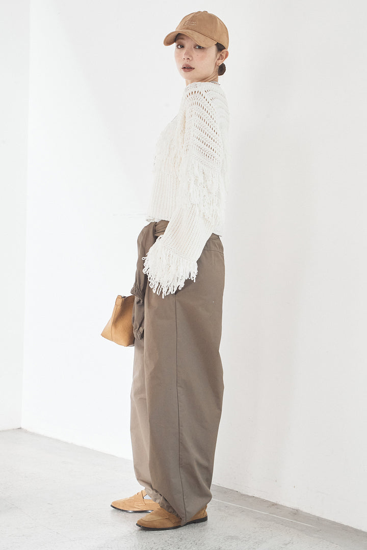 [SET]メッシュフリンジ切り替えプルオーバー+合繊ツイルスタンドウエスト巻きジョガーパンツ(2set)