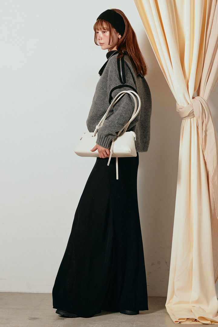 [SET]ハイネックジップデザインニットトップス+サイド切り替えリブニットロングスカート(2set)