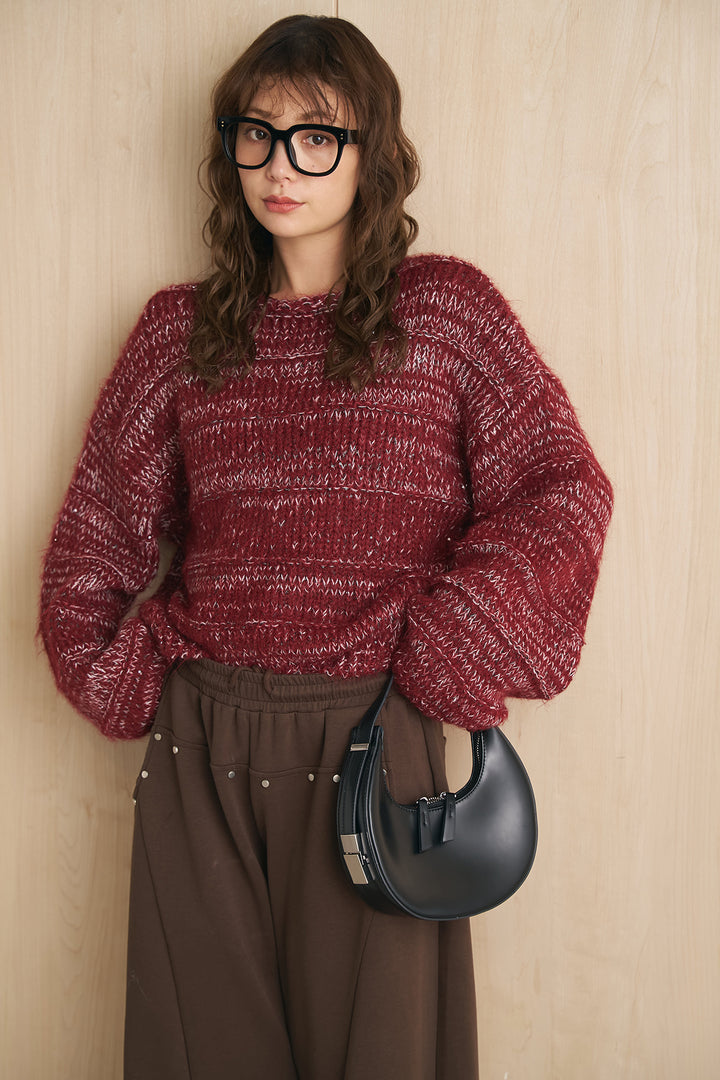 [SET]ルーズメランジボートニット+スタッズ付きニーサイドタックスウェットパンツ(2set)