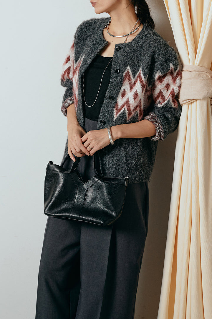 [SET]起毛ノルディック柄ニットカーディガン+ワイドツイルサロペット(2set)