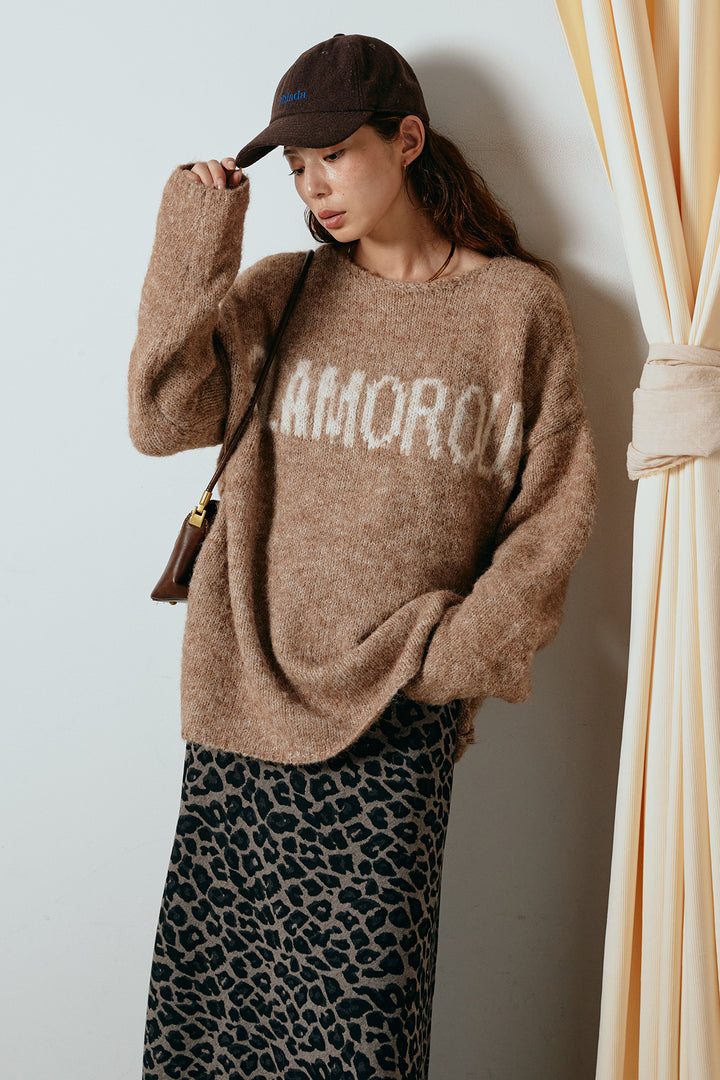 [SET]フロントロゴデザインニットトップス+レオパードロングスカート(2set)