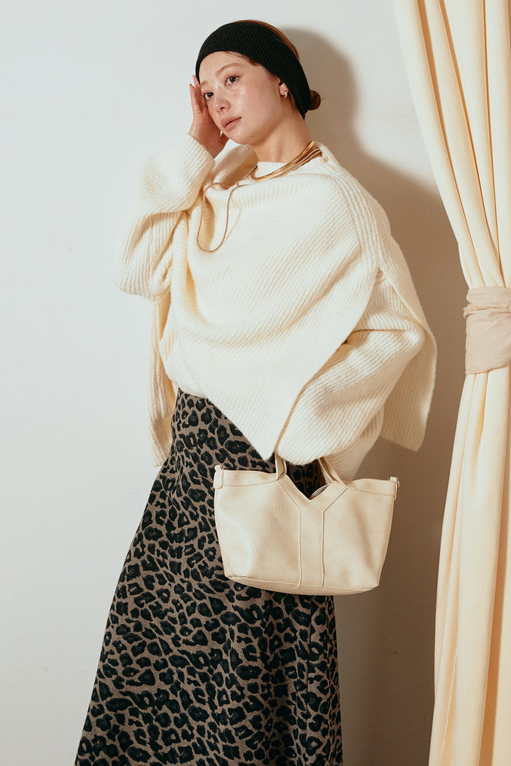 [SET]ケープデザインリブニットトップス+レオパードロングスカート(2set)