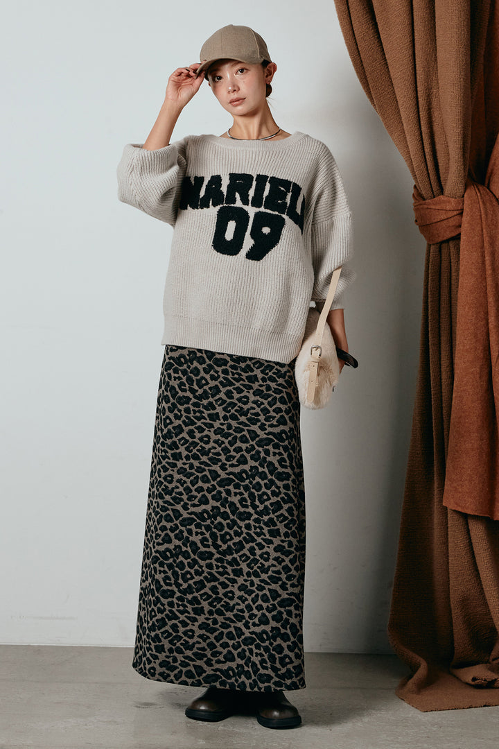 [SET]ロゴジャガードニットトップス+レオパードロングスカート(2set)