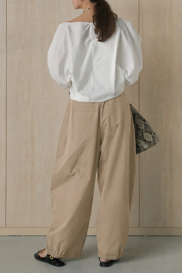 [SET]ワンショルバルーンオーバーブラウス+サークルバックルベルト付きタックワイドパンツ(2set)