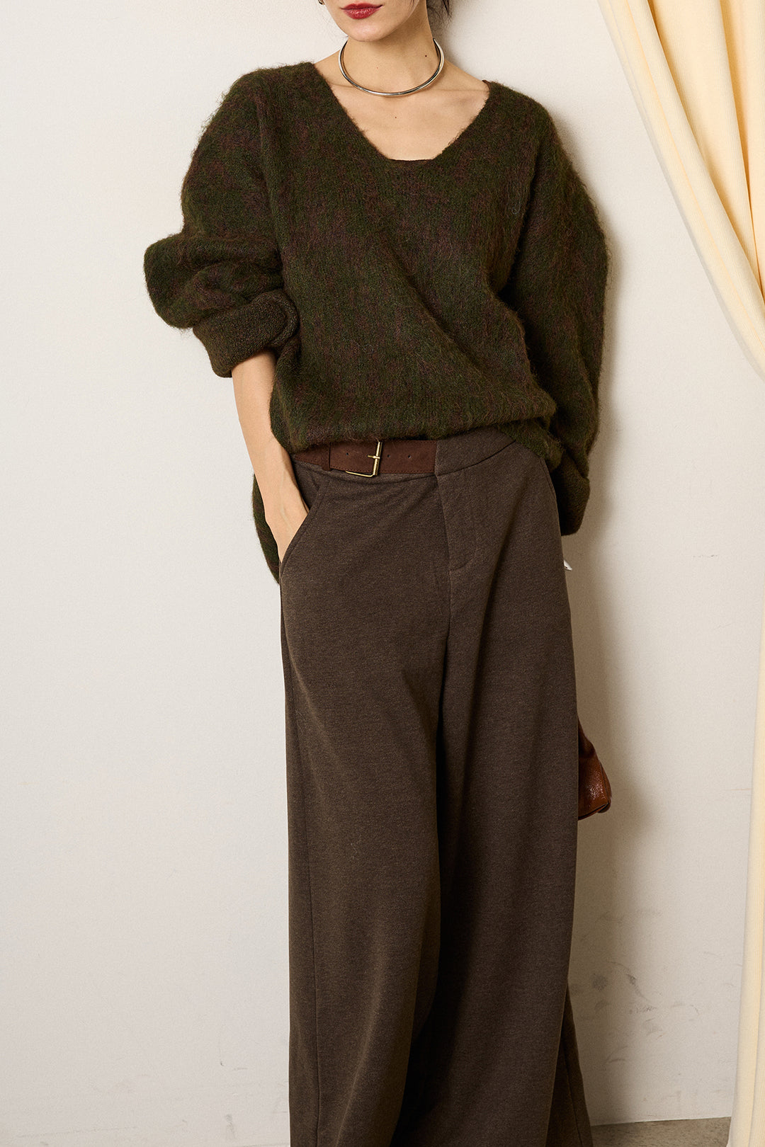 [SET]フラッフィーレオパードシャギーニット+サイドベルトパンツ(2set)