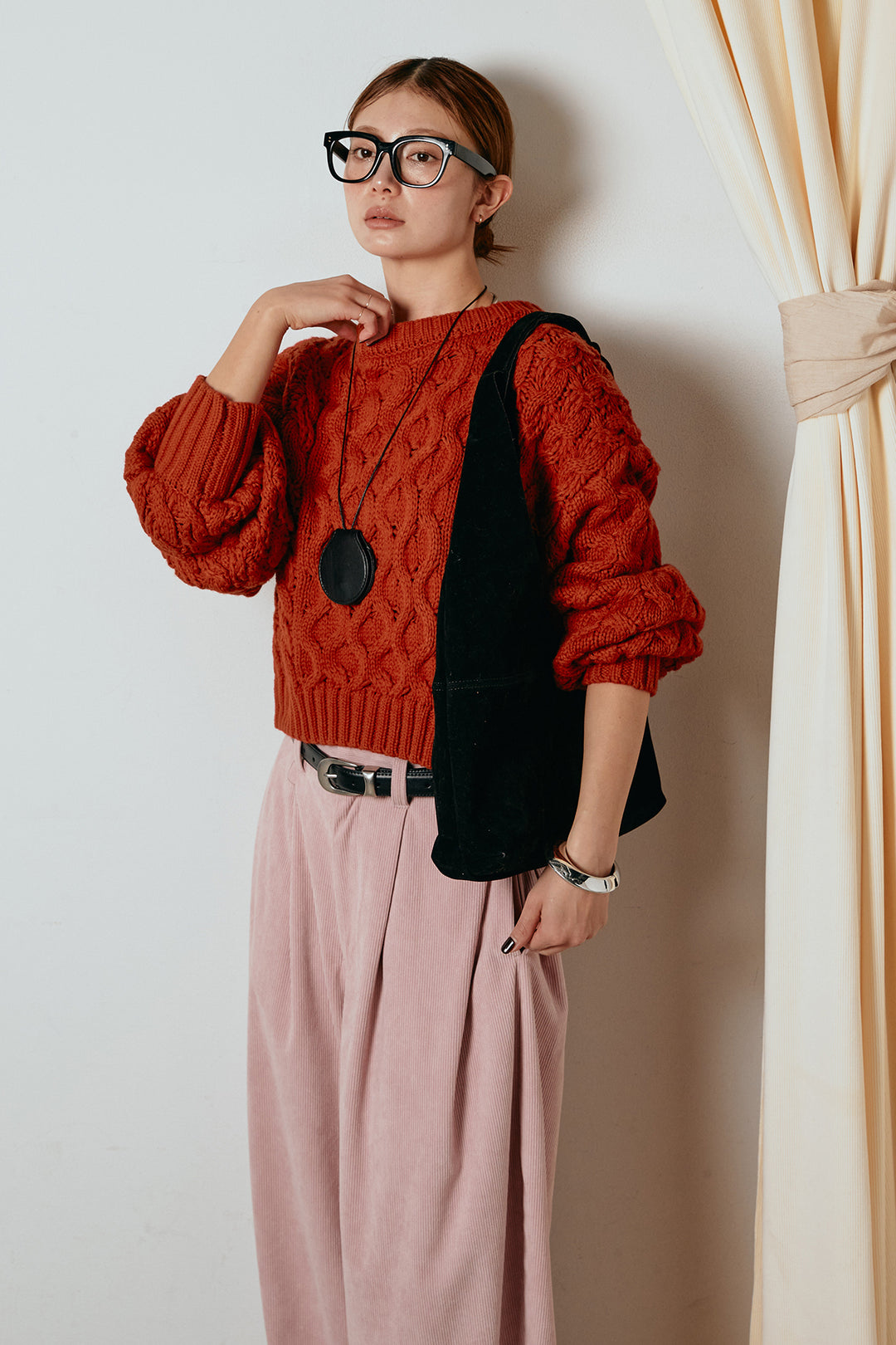 [SET]バルキーケーブルプルオーバー+コーデュロイサイドタックコクーンパンツ(2set)