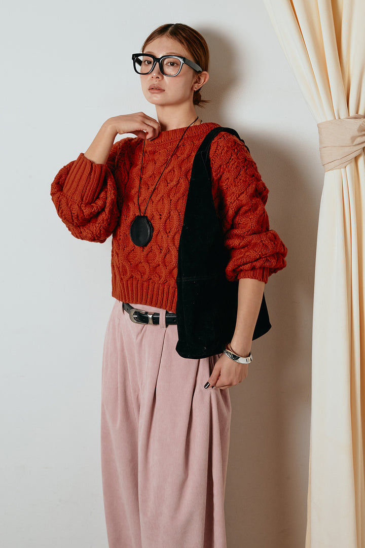 [SET]バルキーケーブルプルオーバー+コーデュロイサイドタックコクーンパンツ(2set)