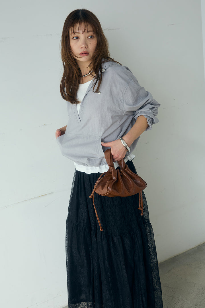 [SET]レイヤードデザインフーディートップス+ひげレース切替ロング丈スカート(2set)