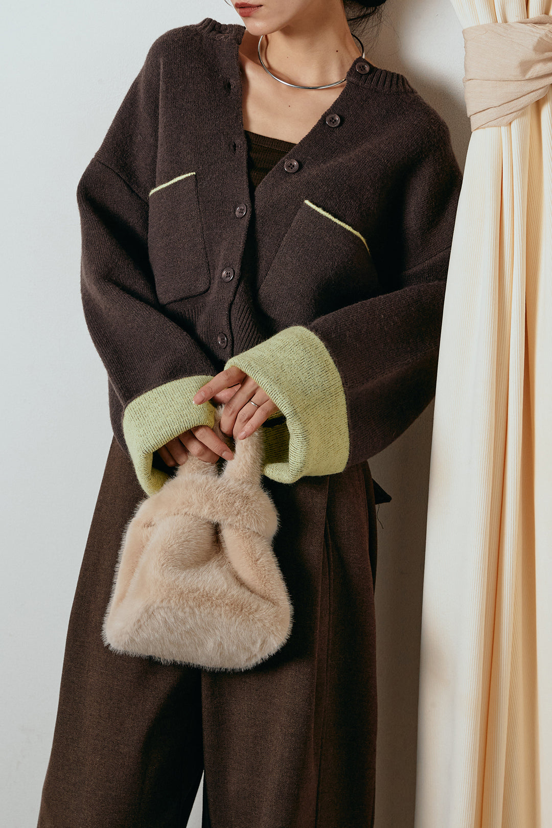 [SET]アルパカタッチダブルフェイスカーディガン+ポーチベルト付きカーブパンツ(2set)