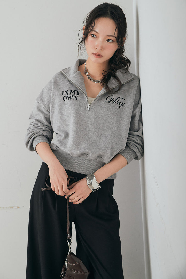 [SET]裏毛ロゴ刺繍ハーフZIPスウェット+斜めボタンタック入りスラックス(2set)