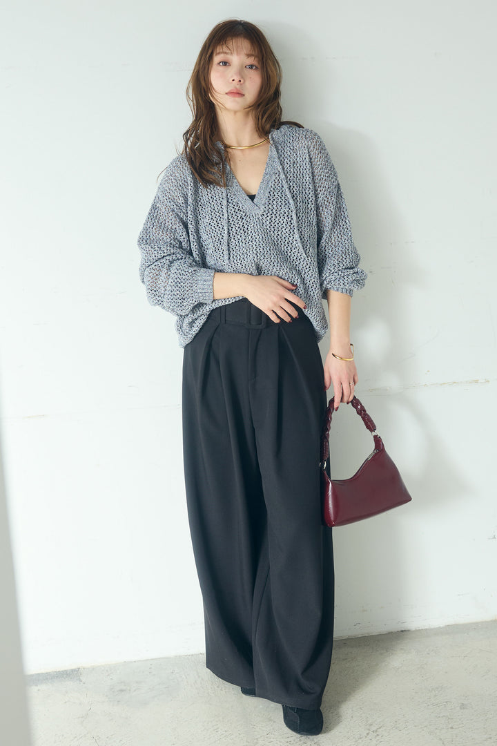 【即納】ミックスメッシュキーネックプルオーバー