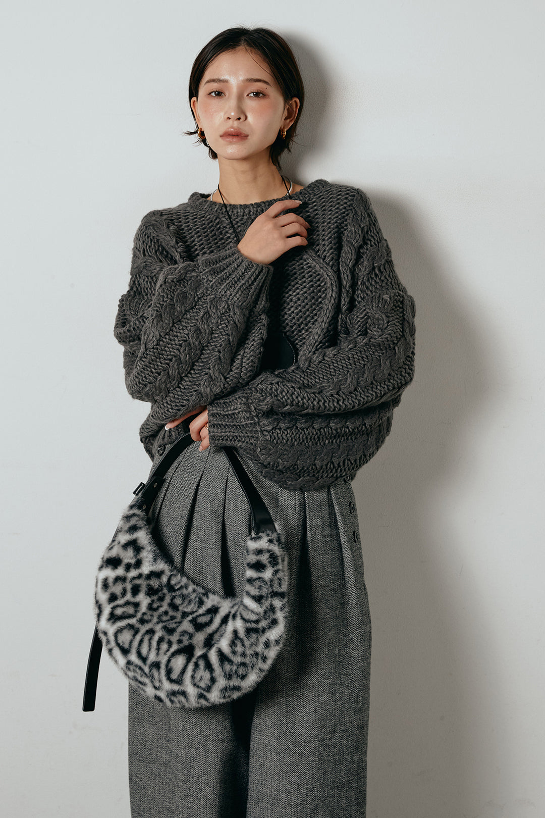 [SET]ロービングケーブルショート丈プルオーバー+サイドボタンツイードタックパンツ(2set)