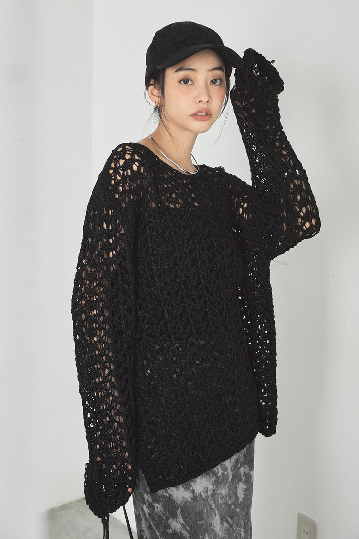 [SET]リラックスメッシュニットトップス+タイダイ柄ベロアワイドスカート(2set)