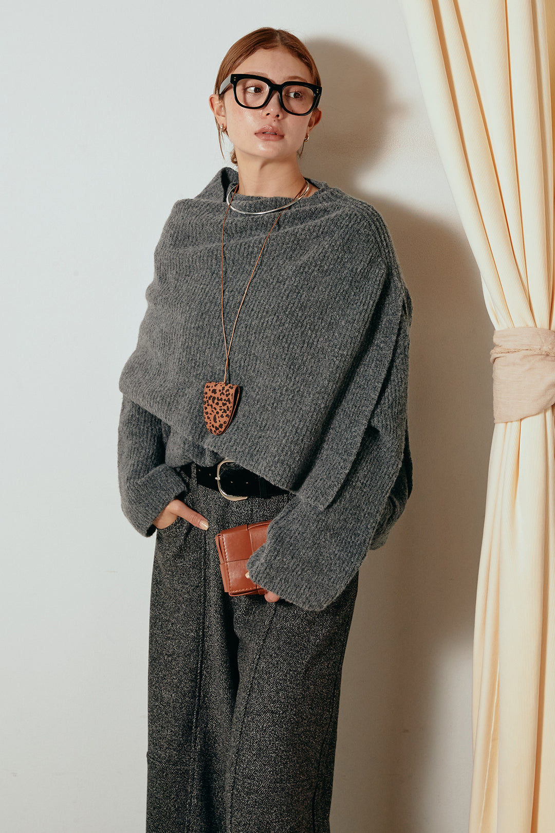 【着回しセット】[SET]ケープデザインリブニットトップス+ケープデザインリブニットトップス(2set)