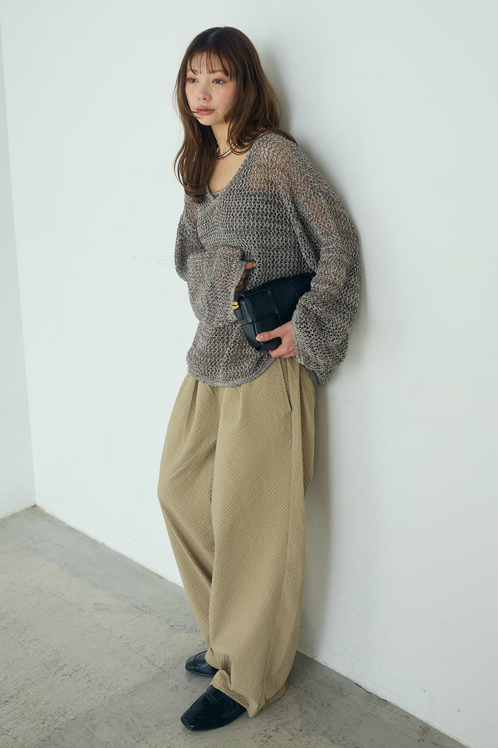 [SET]メッシュ編みビスチェセットVネックプルオーバー+シアサッカーイージーパンツ(2set)