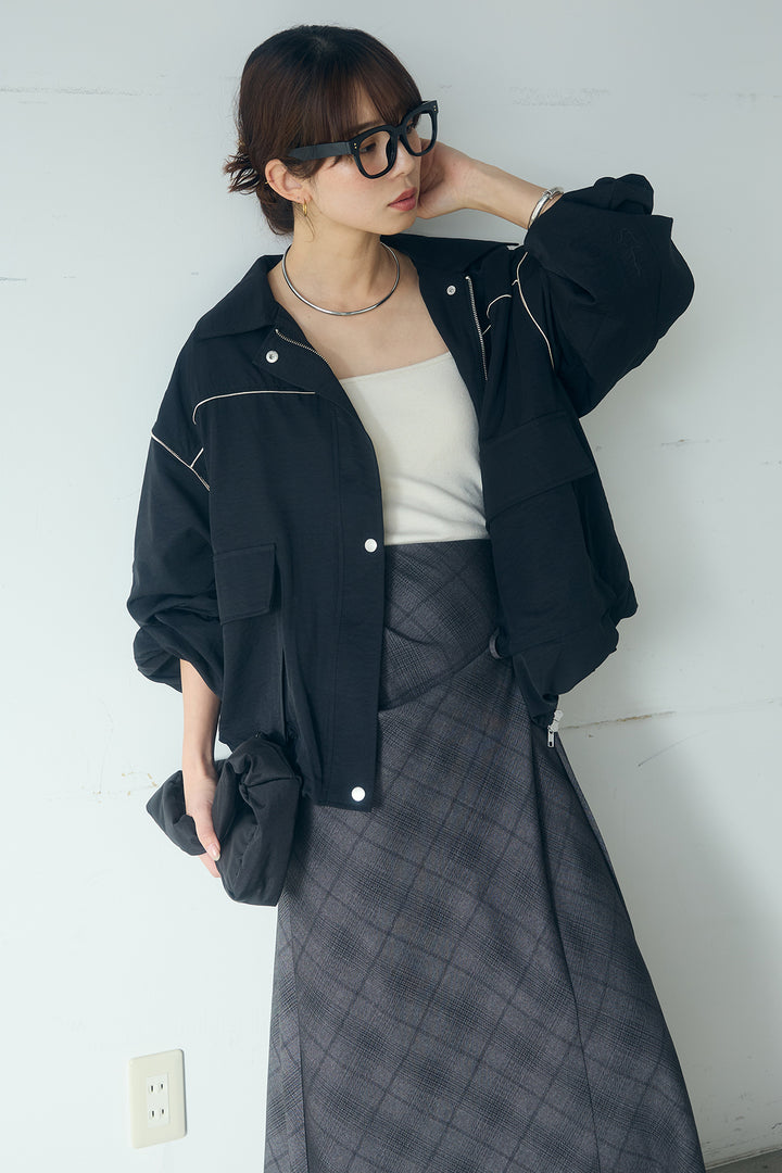 [SET]合繊ツイルバルーンジャケット+タータンチェック柄フロントデザインスカート(2set)