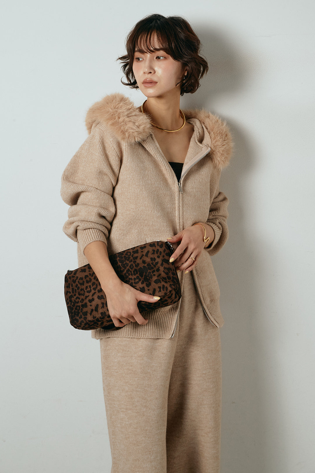 【着回しセット】[SET]ファー付きフーディーニットSETUP+ビッグカラーダブルジップニットSETUP(2set)