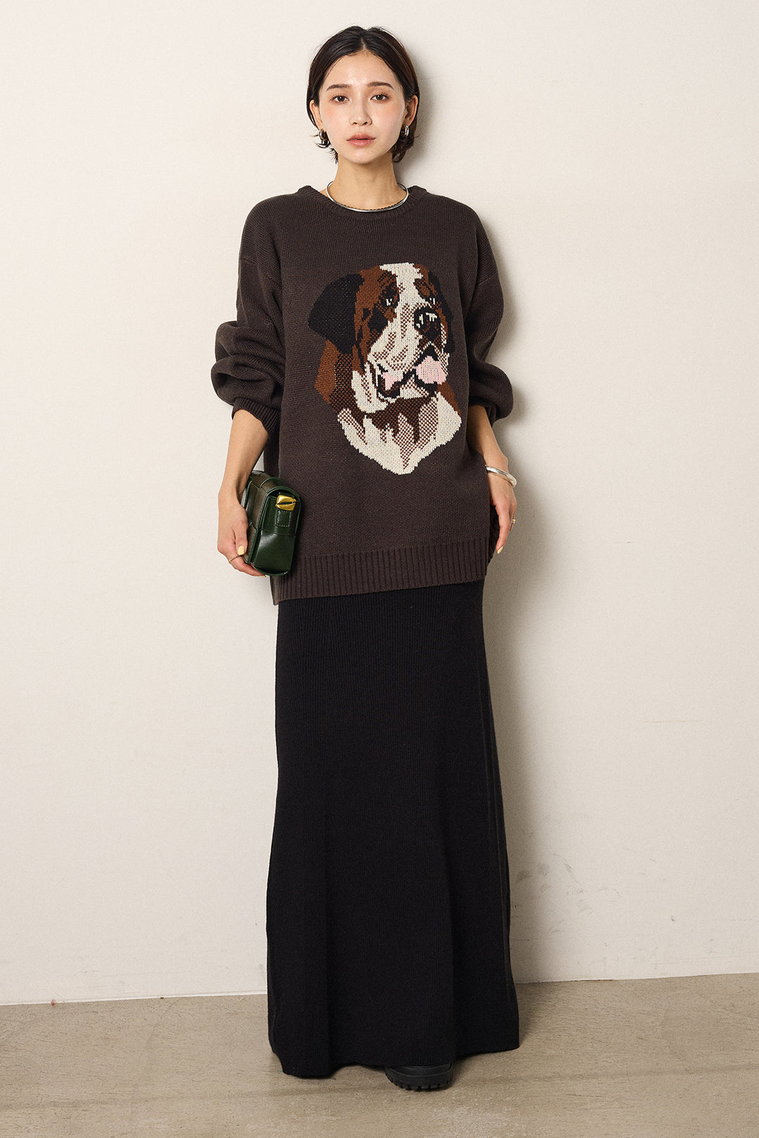 [SET]アニマルジャガード柄ニットトップス+リブナローニットスカート(2set)