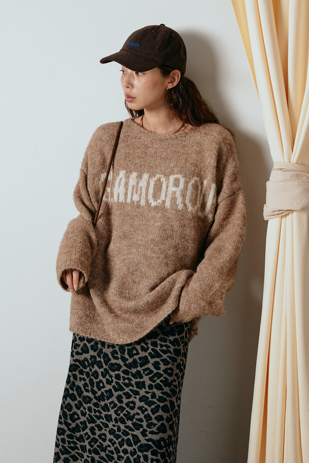 [SET]フロントロゴデザインニットトップス+レオパードロングスカート(2set)