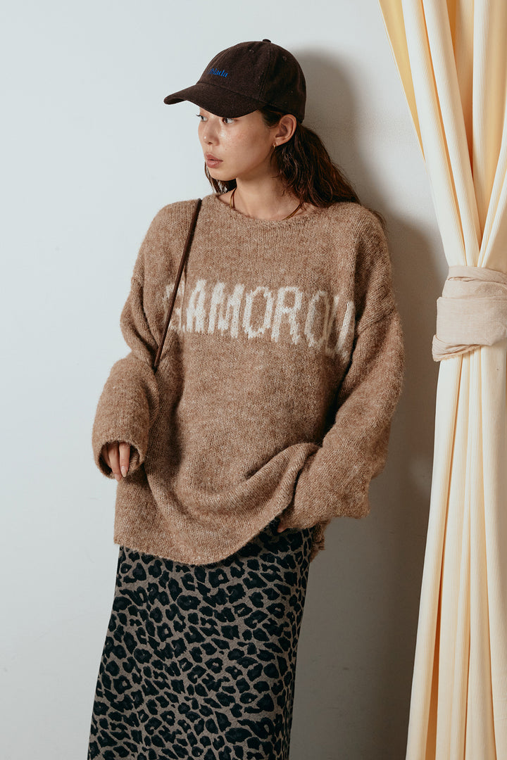 [SET]フロントロゴデザインニットトップス+レオパードロングスカート(2set)