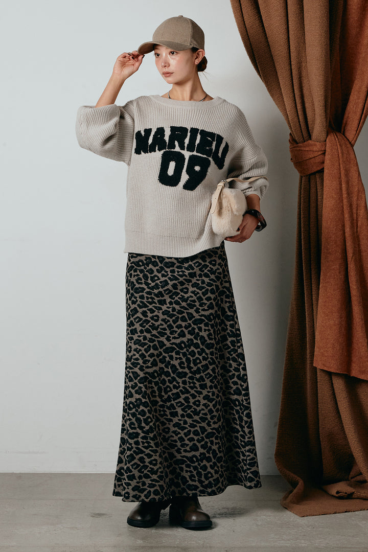 [SET]ロゴジャガードニットトップス+レオパードロングスカート(2set)
