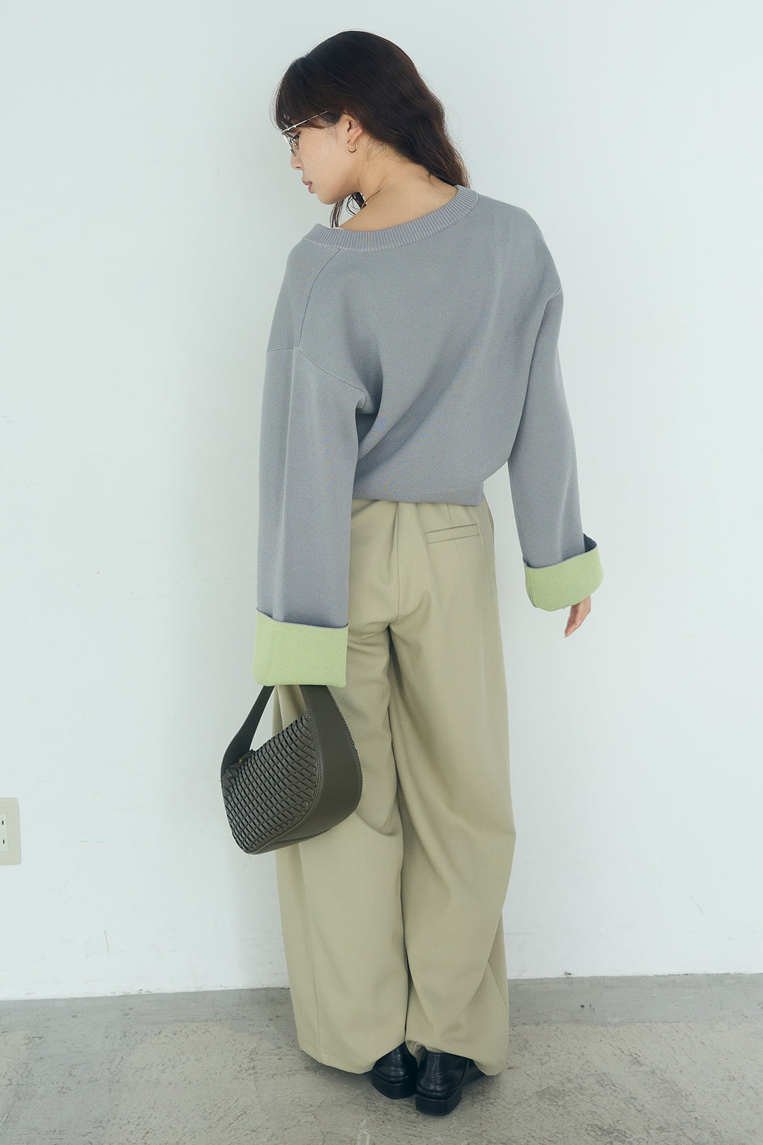 [SET]レーヨンポリダブルフェイスカーディガン+サイドベルトタック入りスラックス(2set)