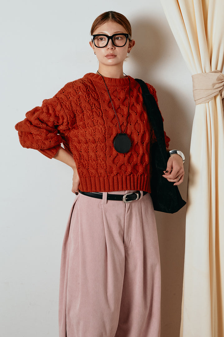 [SET]バルキーケーブルプルオーバー+コーデュロイサイドタックコクーンパンツ(2set)