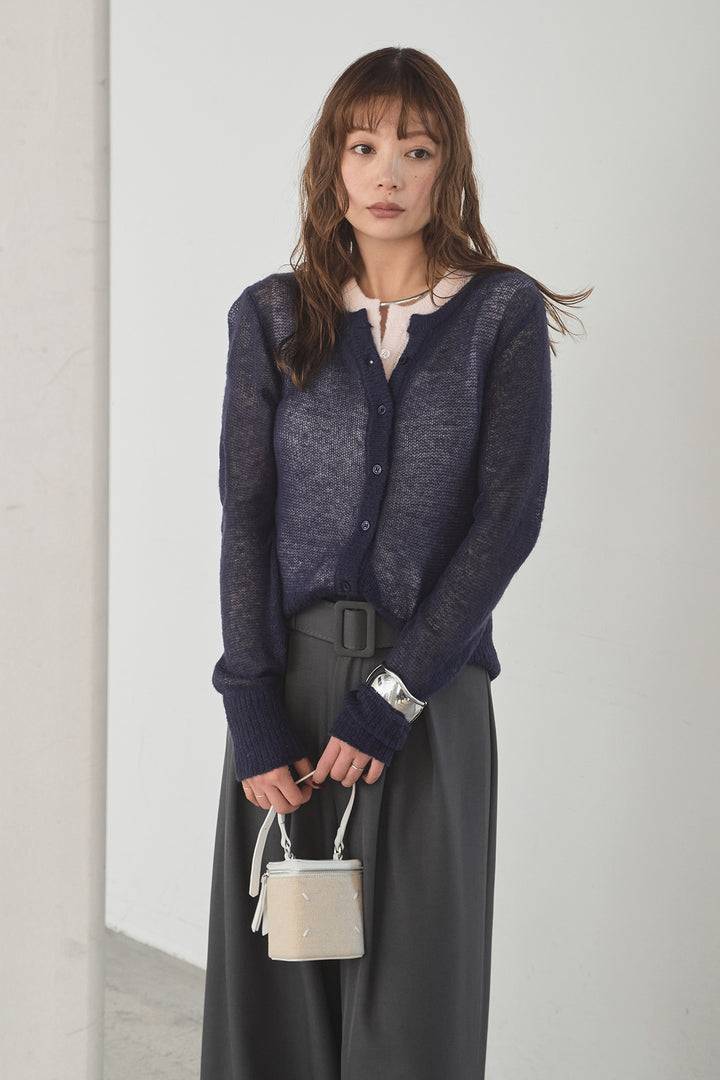 [SET]モヘア透かし編みレイヤードアンサンブルセット+ベルト付きツータックワイドパンツ(2set)