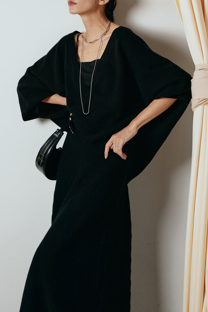 [SET]カシュクールニットカーディガン+ニットロングスカート(2set)