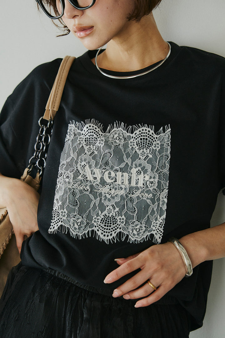 [SET]レースロゴ刺繍Tシャツ+レースコンビワッシャーギャザースカート(2set)