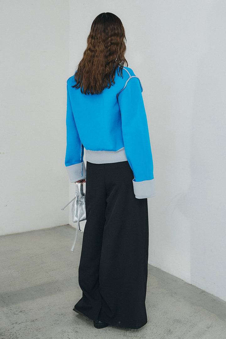 [SET]リバーシブル配色ニットカーディガン+ベルト付きツータックワイドパンツ(2set)