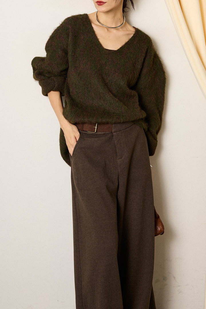 [SET]フラッフィーレオパードシャギーニット+サイドベルトパンツ(2set)