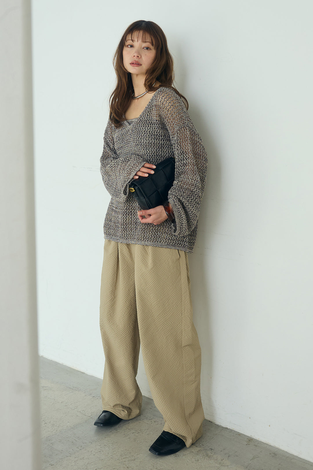 [SET]メッシュ編みビスチェセットVネックプルオーバー+シアサッカーイージーパンツ(2set)