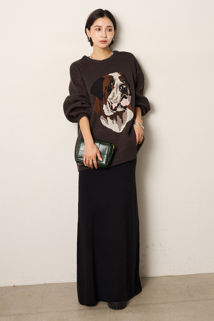 [SET]アニマルジャガード柄ニットトップス+リブナローニットスカート(2set)
