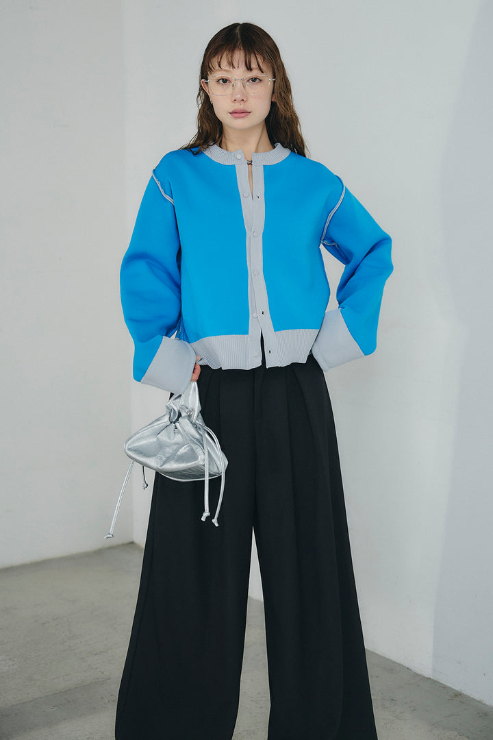 [SET]リバーシブル配色ニットカーディガン+ベルト付きツータックワイドパンツ(2set)