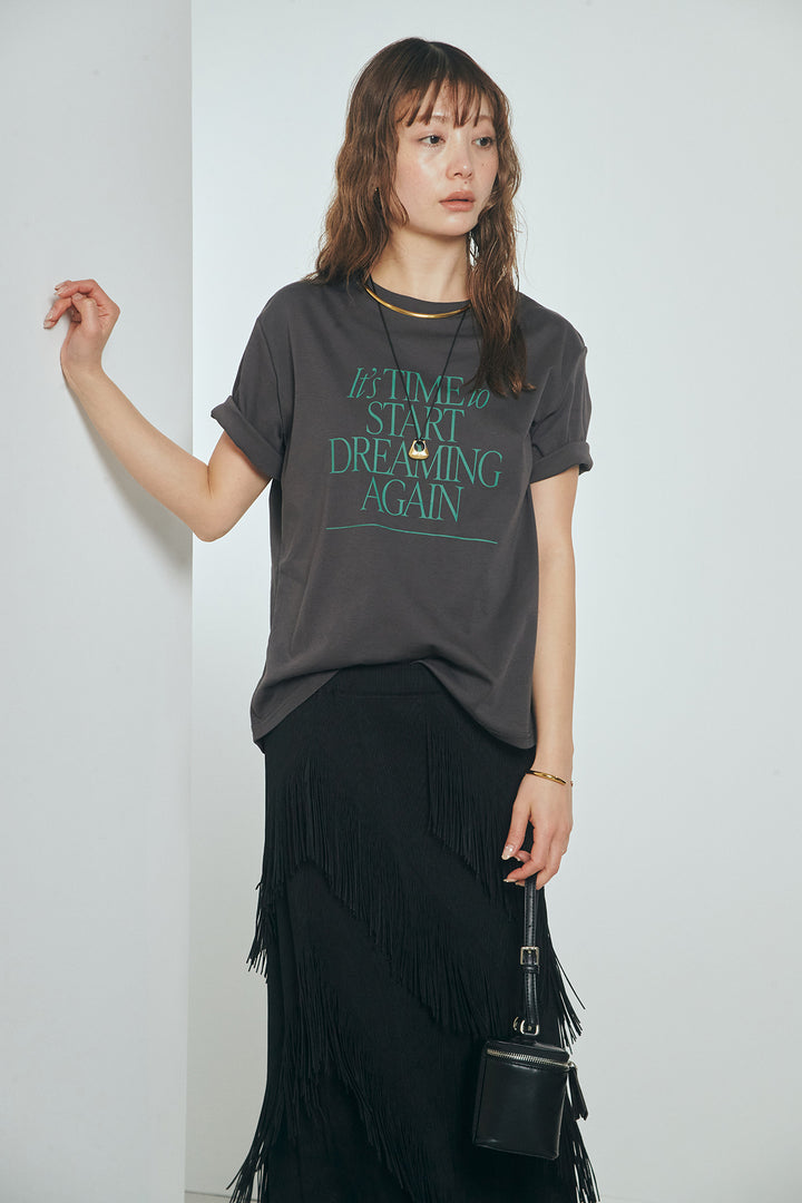 [SET]半袖TIMEロゴカットソー+斜めフリンジデザインスカート(2set)